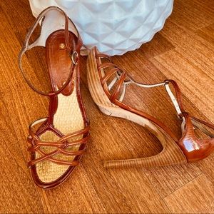 CELINE Cognac Patent Leather Stilettos